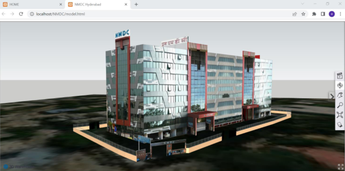 3D model of an NMDC corporate office displayed in the WebGIS platform