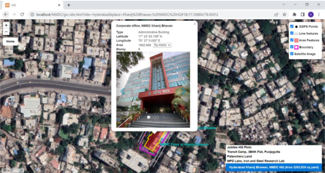 NMDC WebGIS asset information displayed over satellite imagery